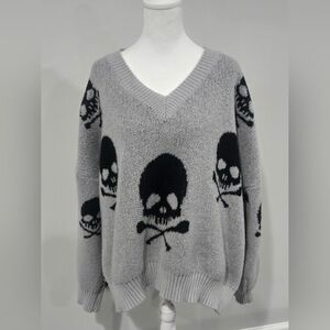 SHEIN Oversize Skull Gray Knit Sweater